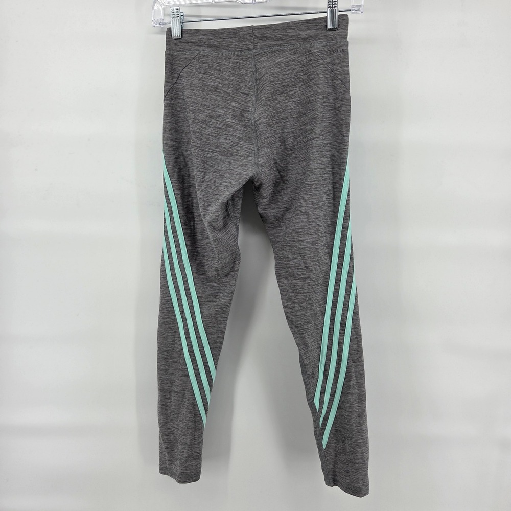 Adidas Girls Leggings Large 14‎ New Grey Heather Teal Stripe